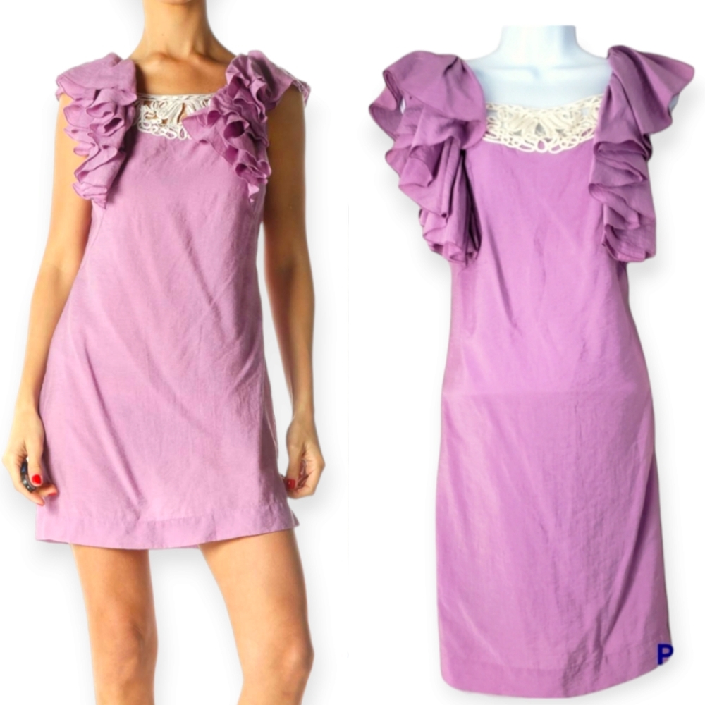 NWOT BCBGMaxAzria purple ruffled lace off the shoulder shift dress Womens Large